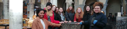 A group of students inside a church.