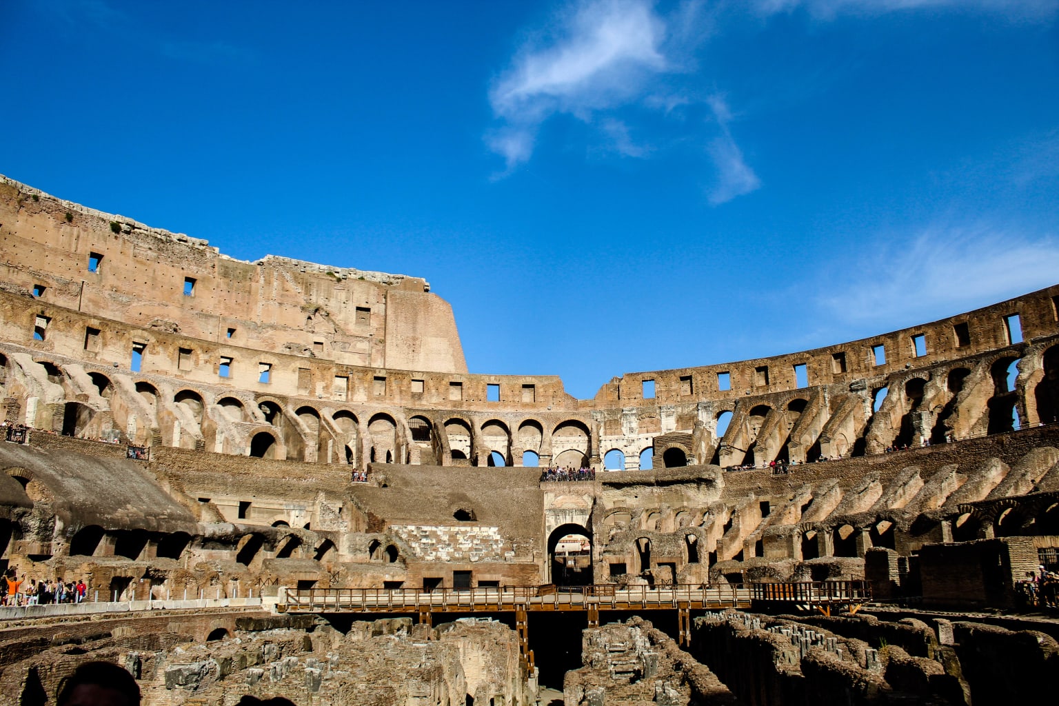 The inside of the Colosseum in Rome, Italy.