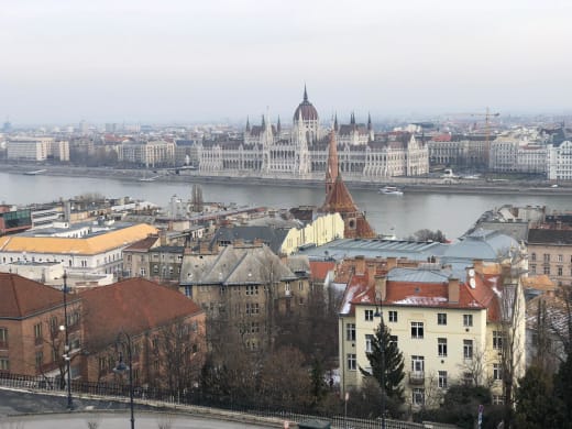 An aerial view of Budapest, Hungary.