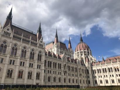The outside of a building in Budapest.