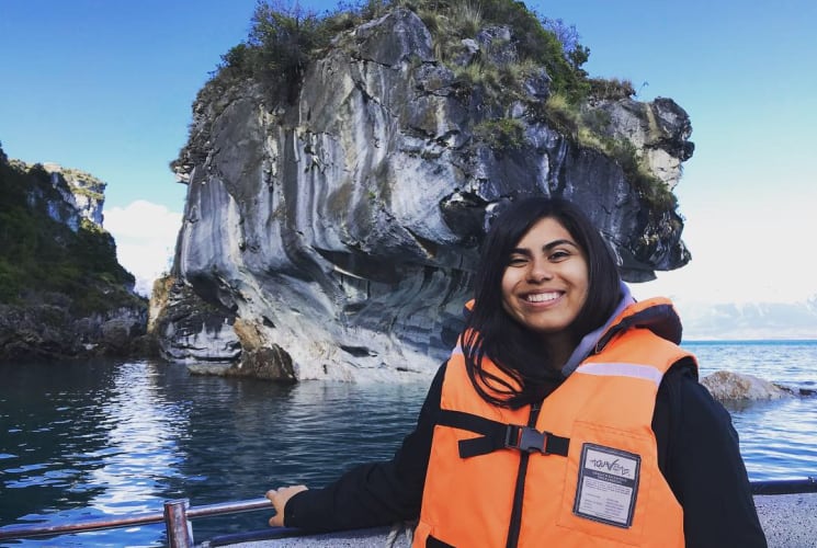 A woman wearing a life jacket.
